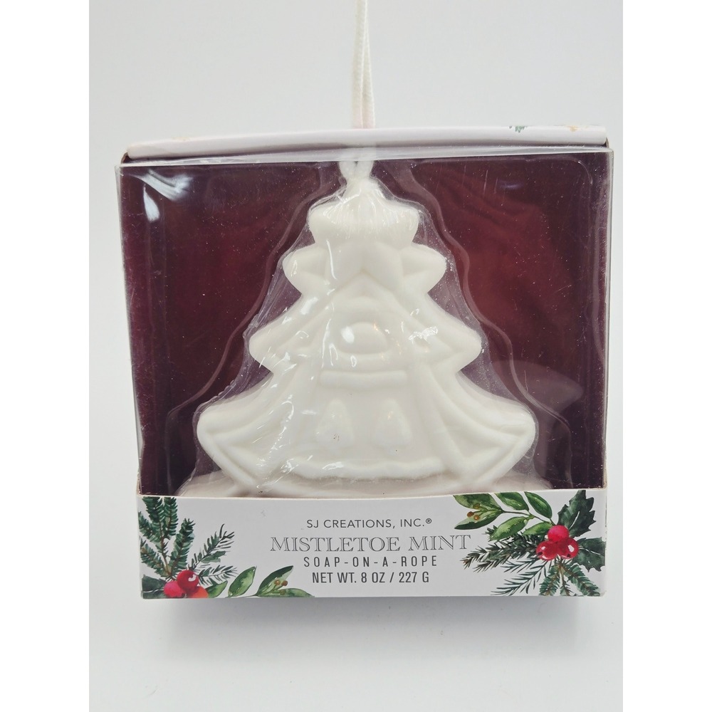 SJ Creations Mistletoe Mint Soap On A Rope Christmas Tree Shape 8oz New